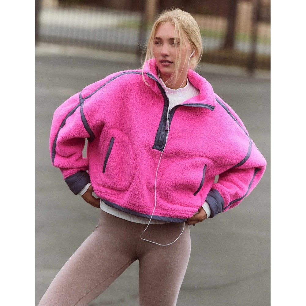 Free People Movement Mountain High Fleece 1/2 Zip Fuchsia Pink Small NWT
